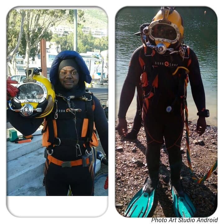 After Harrison was rescued he trained as a diver and he is now working as a diver. Harrison posted these images on his Facebook page (24 Feb 2019). Credit: Harrison Okene.