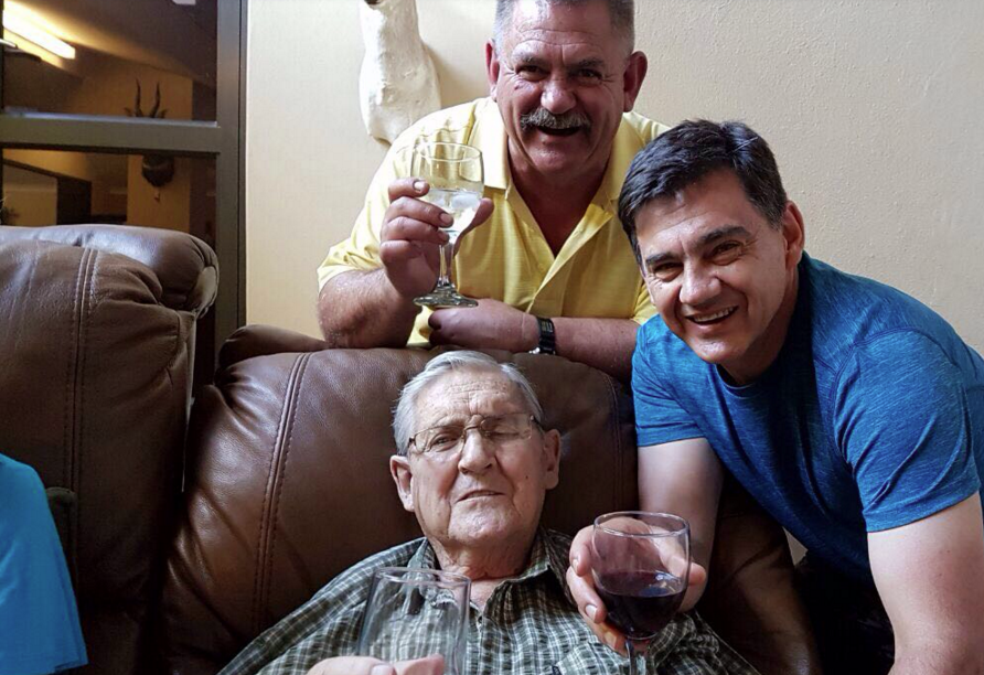 Martin van Zyl at the back, Deon van Zyl on the far right with dad Charles sitting on the couch. The photo was taken during 2016/2017. Credit: Martin & Deon